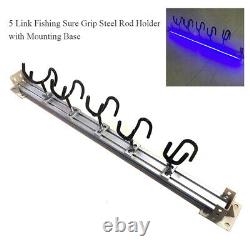 5 Link Fishing Sure Grip Steel Rod Holder with Mounting Base LED Blue Light 12V