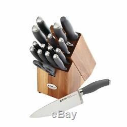 Anolon SureGrip 17-Piece Japanese Stainless Steel Knife Block Set, Gray