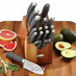 Anolon SureGrip 17-Piece Japanese Stainless Steel Knife Block Set, Gray