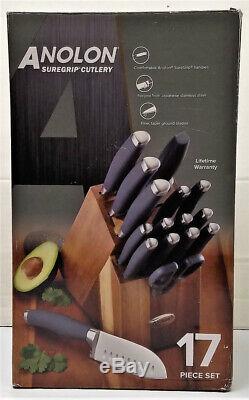 Anolon SureGrip Cutlery Japanese Stainless Steel 17-Piece Knife Set