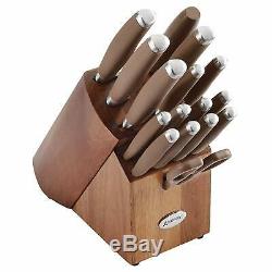 BRAND NEW Anolon SureGrip 17 Pc Japanese Stainless Steel Knife Block Set Bronze