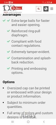 Case of 500 Tri-Sure Uni-Grip Pro-Blue lids with crimp on spout closures. NEW