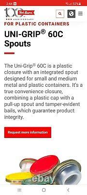 Case of 500 Tri-Sure Uni-Grip Pro-Blue lids with crimp on spout closures. NEW