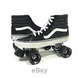 Custom Vans Sk8-Hi Black White Roller Skates Mens Size 10.5 Sure Grip Plates