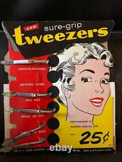 GEM THE SURE GRIP TWEEZERS C1956 VINTAGE NEW 7 Pack RARE AS PICTURED