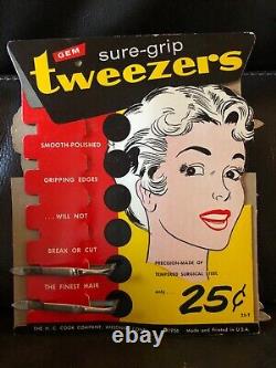 GEM THE SURE GRIP TWEEZERS C1956 VINTAGE NEW 7 Pack RARE AS PICTURED