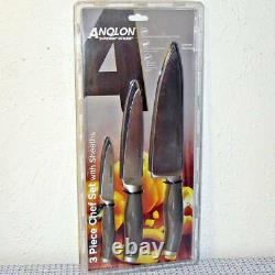 NEW ANOLON SUREGRIP 3PC JAPANESE FORGED HIGH CARBON SS CHEF KNIFE SET With SHEATHS