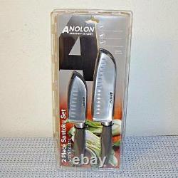 New Anolon Suregrip Japanese Stainless Steel Santoku 2-pc Knife Set With Sheaths