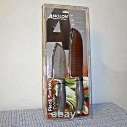 New Anolon Suregrip Japanese Stainless Steel Santoku 2-pc Knife Set With Sheaths