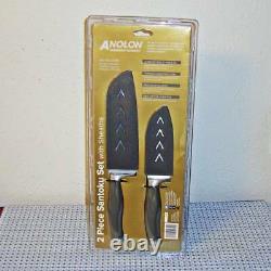 New Anolon Suregrip Japanese Stainless Steel Santoku 2-pc Knife Set With Sheaths