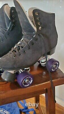 New Black Suede Quad Roller Skates Size 5-5-7 (=ladies 5-5-7) Sure Grip