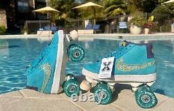 Nike Blazer SB Suede Roller Skates, Swarovski crystals, Bont Glow wheels Sz 7