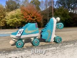 Nike Blazer SB Suede Roller Skates, Swarovski crystals, Bont Glow wheels Sz 7