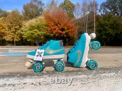 Nike Blazer SB Suede Roller Skates, Swarovski crystals, Bont Glow wheels Sz 7