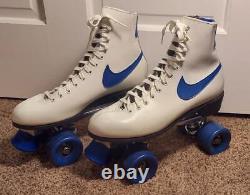 Nike Quad Roller Skate 10 Women White Leather Blue Vintage Bag 1970's Sure Grip