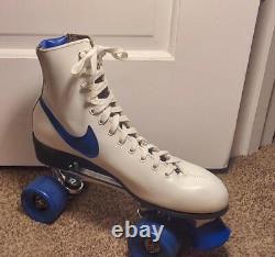 Nike Quad Roller Skate 10 Women White Leather Blue Vintage Bag 1970's Sure Grip