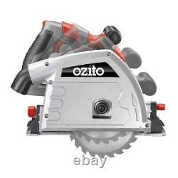 Ozito 165mm 1200W Plunge Track Saw Kit Adjustable depth of cut, Sure grip handle