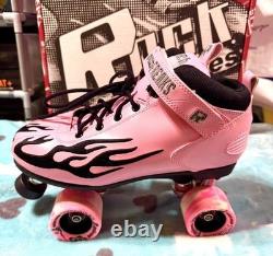 Roller Speed Skate Unisex Sure Grip Rock Embroidered Flames Sz Men 10/ Woman 11