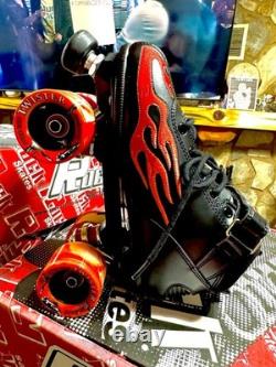 Roller Speed Skate Unisex Sure Grip Rock Embroidered Flames Sz Men 8 / Woman 9