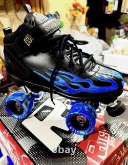 Roller Speed Skate Unisex Sure Grip Rock Embroidered Flames Sz Men 8 / Woman 9