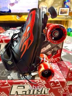 Roller Speed Skate Unisex Sure Grip Rock Embroidered Flames Sz Men 8 / Woman 9