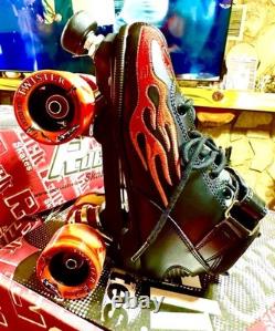 Roller Speed Skate Unisex Sure Grip Rock Embroidered Flames Sz Men 8 / Woman 9