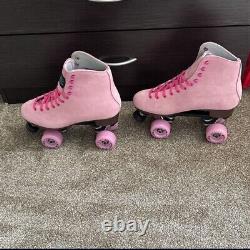 Sure-Grip Boardwalk Outdoor Quad Pink Suede Roller Skates Women's 10 Men's 9