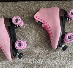 Sure-Grip Boardwalk Outdoor Quad Pink Suede Roller Skates Women's 10 Men's 9