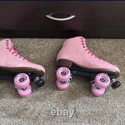 Sure-Grip Boardwalk Outdoor Quad Pink Suede Roller Skates Women's 10 Men's 9