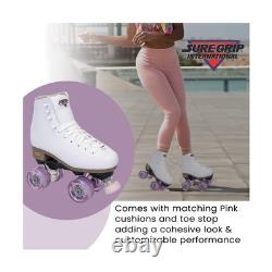 Sure-Grip Fame White Outdoor Unisex Roller Skates with Pink Motion Wheels V