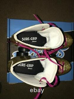 Sure-Grip Gold Stardust Roller Skates 8US Women 7US Men + Scab Elite 2 Knee-Pad