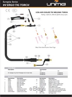 UNIMIG SR-9 Sure Grip Lift / Scratch start TIG Torch 4m Dinse 35-50 WP9 WP-9