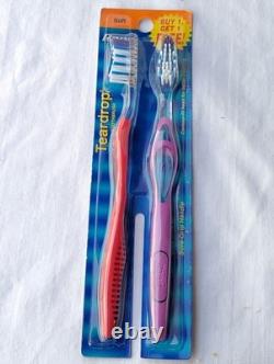 Vintage 2 Lot Ranir Toothbrushes Teardrop Sure Grip Handle Medium Soft Bristles