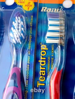 Vintage 4 Lot Ranir Toothbrushes Teardrop Sure Grip Handle Medium Soft Bristles