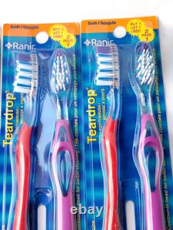Vintage 4 Lot Ranir Toothbrushes Teardrop Sure Grip Handle Medium Soft Bristles