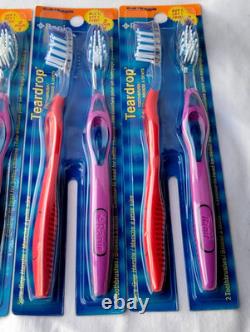 Vintage 4 Lot Ranir Toothbrushes Teardrop Sure Grip Handle Medium Soft Bristles