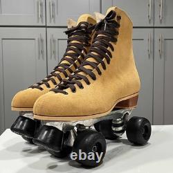 Vintage Riedell Sure Grip Roller Skates 130M Mens Size 9 Tan Suede