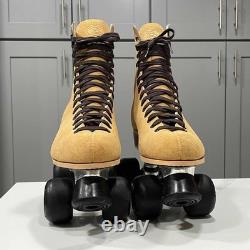 Vintage Riedell Sure Grip Roller Skates 130M Mens Size 9 Tan Suede