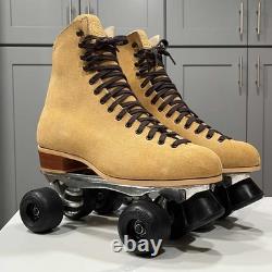 Vintage Riedell Sure Grip Roller Skates 130M Mens Size 9 Tan Suede