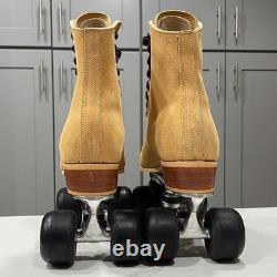 Vintage Riedell Sure Grip Roller Skates 130M Mens Size 9 Tan Suede