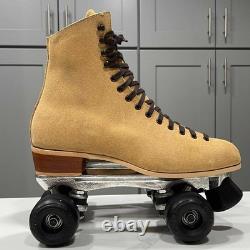 Vintage Riedell Sure Grip Roller Skates 130M Mens Size 9 Tan Suede
