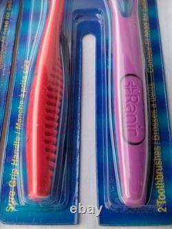Vtg 2 Lot Ranir Manual Toothbrushes Teardrop Sure Grip Handle Soft Bristle Rare