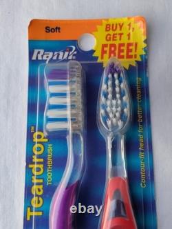 Brosse à dents vintage 2 lots Ranir avec poignée en forme de goutte d'eau, prise sûre, poils mi-doux