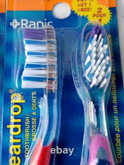 Brosse à dents vintage 4 lots Ranir poignée en forme de goutte d'eau à prise sûre poils moyens et souples