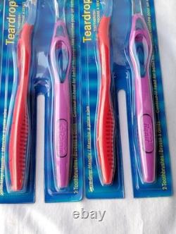 Brosse à dents vintage 4 lots Ranir poignée en forme de goutte d'eau à prise sûre poils moyens et souples