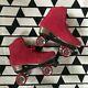 New-sure Grip Boardwalk-outdoor Roller Skates-womens Sz 9 Red Suede Rétro Style