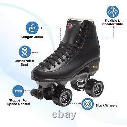 Patins à roulettes premium Sure Grip Fame pour hommes et femmes en cuir noir élégant