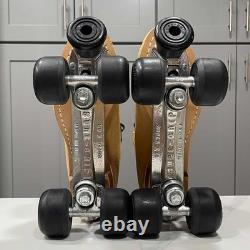 Patins à roulettes vintage Riedell Sure Grip 130M taille 9 pour hommes en daim beige