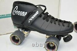 Riedell Carrera Speed Roller Skates Mens 10 Black Sure Grip Custom Built Nib